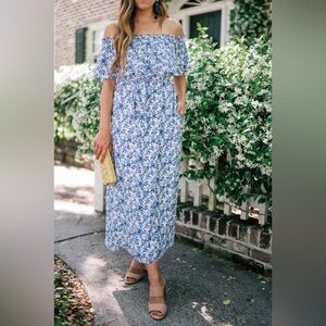 Rebecca Taylor Blue and White Floral Asymmetrical Dress